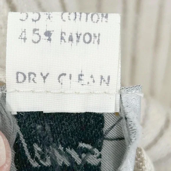 Vintage 80s Cotton Blend Midi Skirt Set M Cream Stripe Draped Collar Top Coastal - Picture 8 of 12